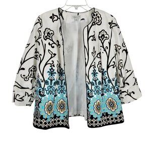 Boho Floral Jacket Open Front Artsy Statement Topper W18 3/4 sleeve Eclectic